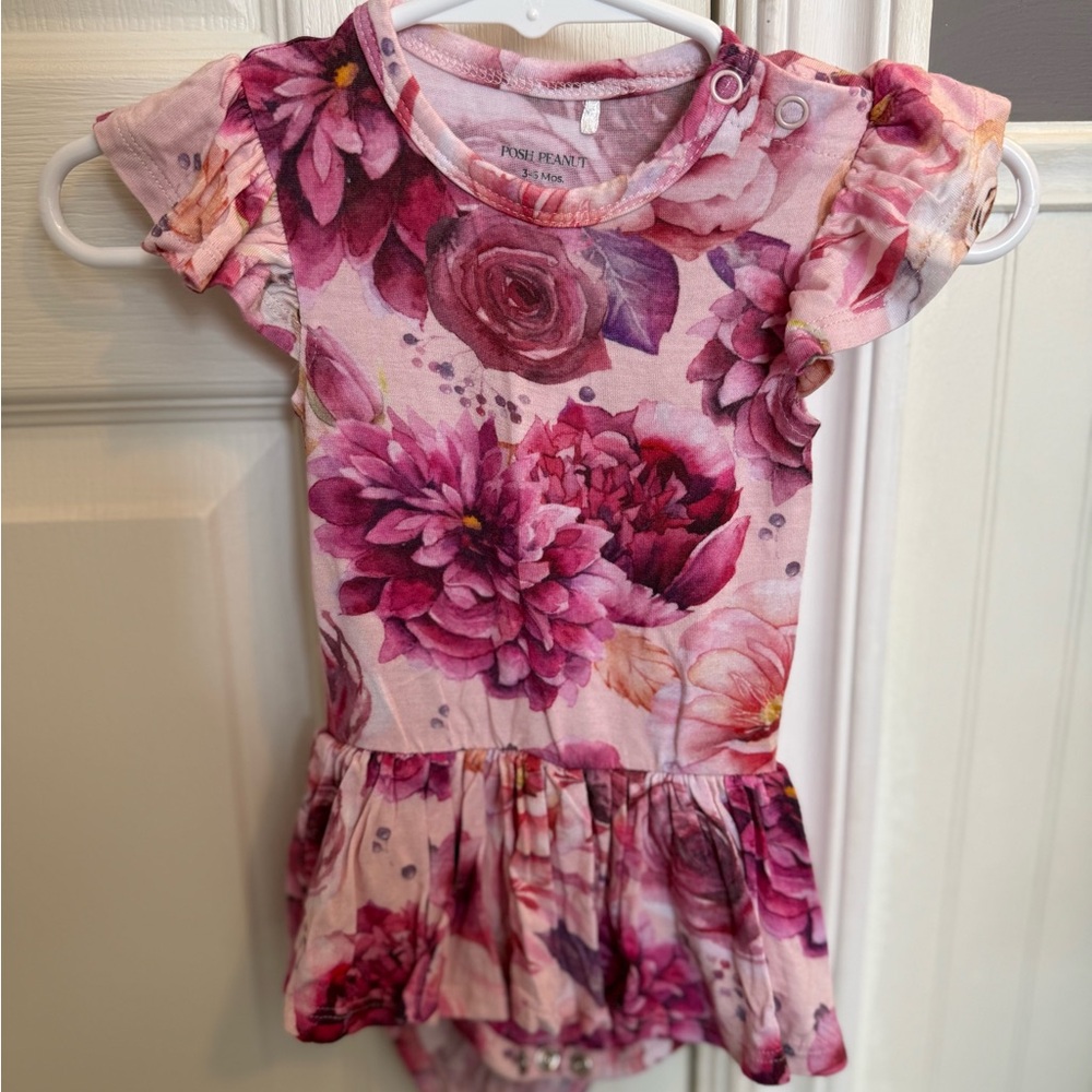 Posh Peanut Pink Floral Ruffled Basic Twirl with Bodysuit